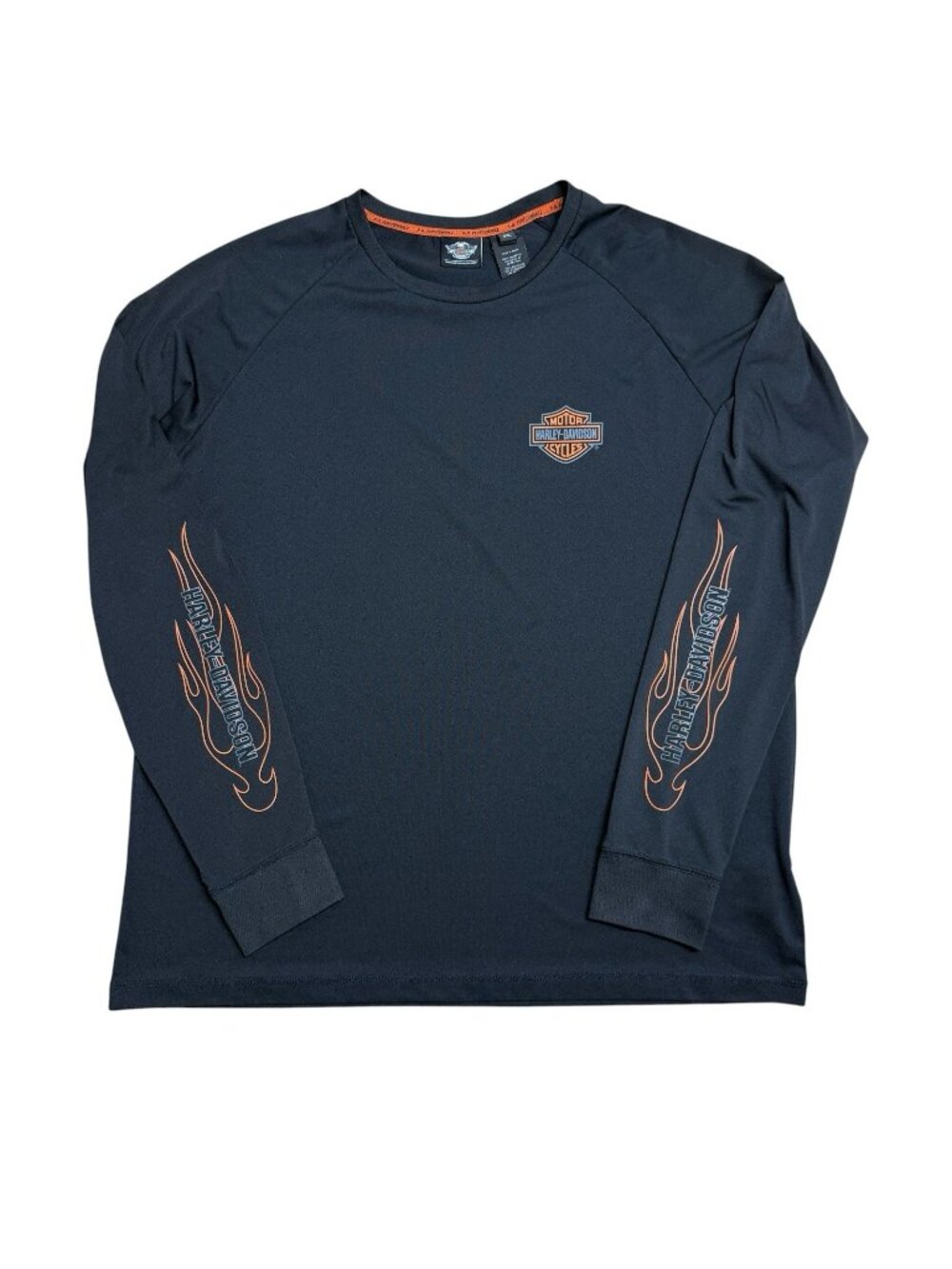 HARLEY DAVIDSON LONG SLEEVE SHIRT MENS 2XL GRAPHIC TEE LOGO FLAMES PERFORMANCE